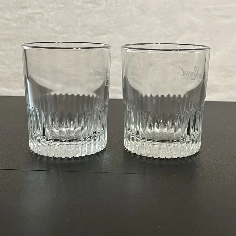 Set of 2 Crown Royal Whiskey Rocks Ribbed Shot Glasses Limited Edition Lowball